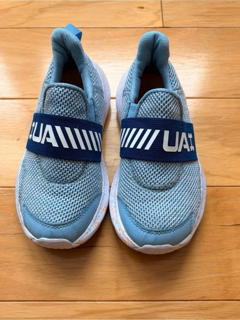 Under Armour Light Blue Slip-On Kids Sneakers with Navy Strap